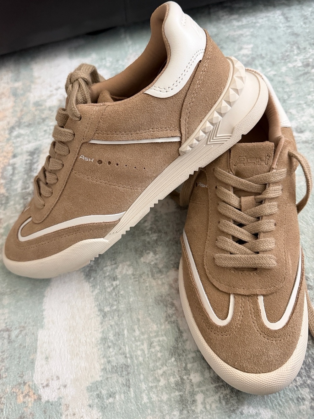 ASH Tan Suede Low-Top Sneakers with White Trim